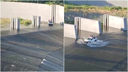 Veja vídeo do momento em que a picape atravessa a barragem do açude Orós